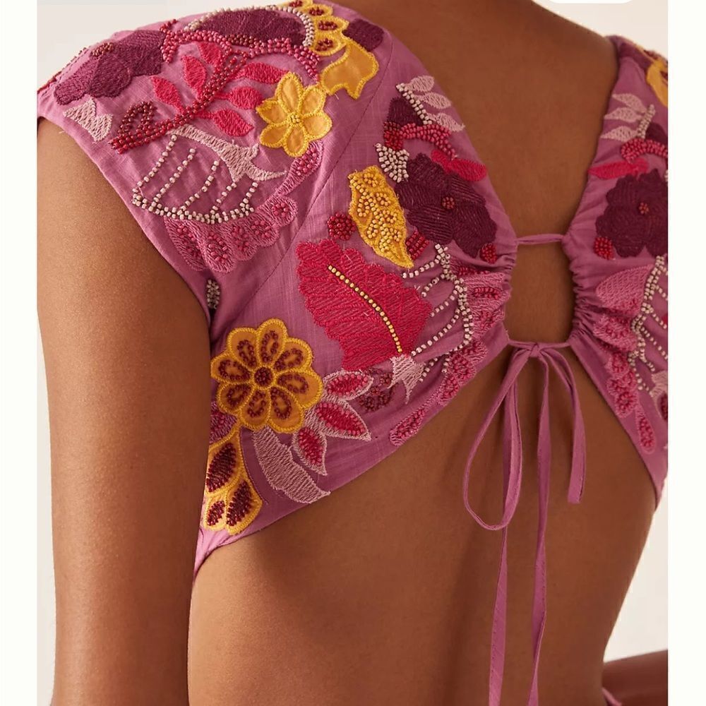 Anthropologie Maeve Embroidered Beaded Mini Dress Pink - Picture 5 of 11